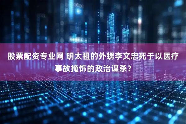 股票配资专业网 明太祖的外甥李文忠死于以医疗事故掩饰的政治谋杀？
