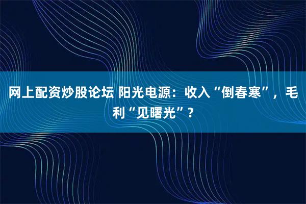 网上配资炒股论坛 阳光电源：收入“倒春寒”，毛利“见曙光”？