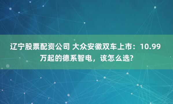 辽宁股票配资公司 大众安徽双车上市：10.99 万起的德系智电，该怎么选?